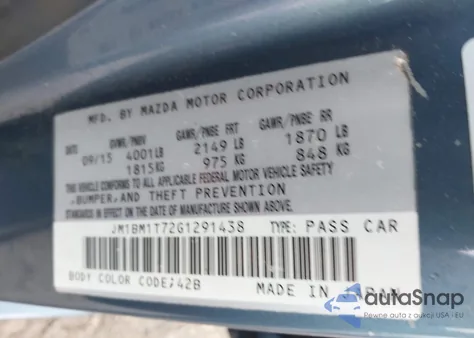 2016 Mazda Mazda3 I Sport from USA, damaged, VIN JM1BM1T72G1291438